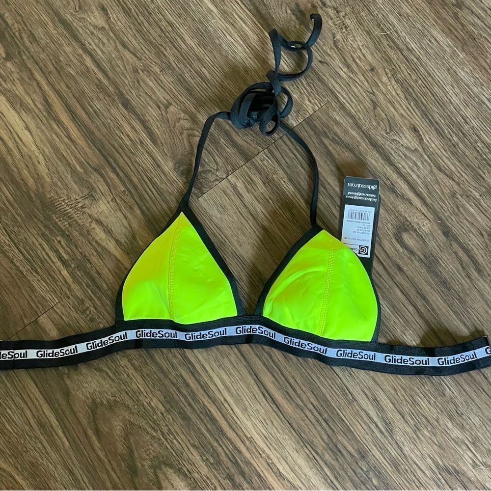 NWT GlideSoul Neon Yellow and Black Triangle Bikini Top Only Size Medium